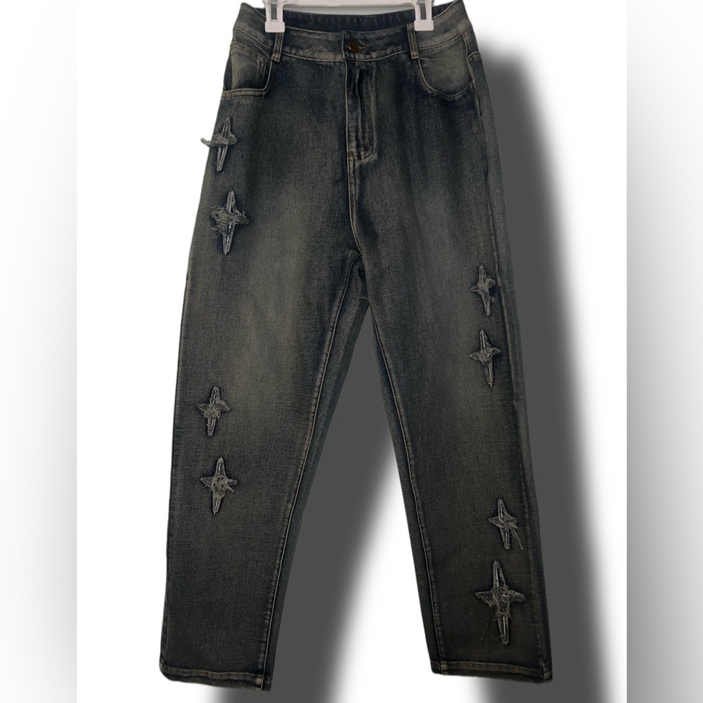 Aelfric Eden star embroidered washed jeans sandollar